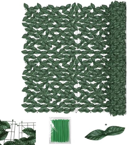 XMTECH Valla de privacidad artificial de hiedra artificial, 100 x 300 cm, para balcón y jardín, resistente a la intemperie, resistente a los rayos UV, flexible extensible, seto verde, valla decorativa
