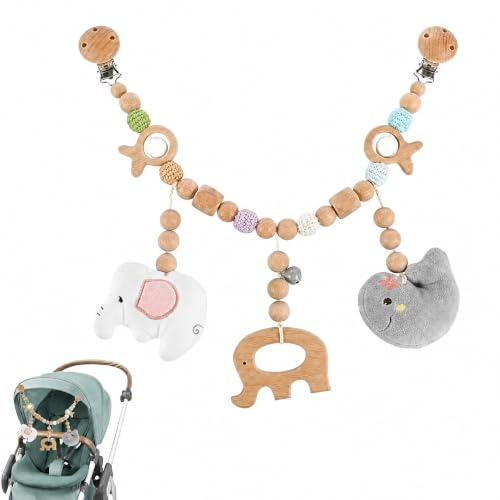 Auirshiky Chaîne de poussette éléphant arc-en-ciel avec figurines en peluche, jouet suspendu pour poussette et siège auto, jouet sensoriel pour tout-petits