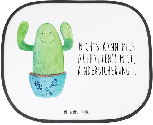 Mr. & Mrs. Panda Hitzeschutz Auto Kaktus Happy - Geschenk, Kollege, Sonnenschutz Seitenscheibe, Autosonnenschutz, Autoscheiben, Spruch, Kakteen, Motivation, Familie, Mutter, Freundin, Fürs