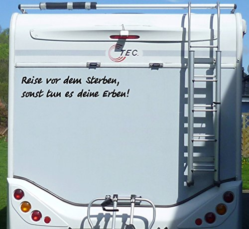 Aufkleber Reise vor dem Sterben Wohnmobil Schwarz 100 cm | Wetterfeste selbstklebende PVC-Folie, UV-bestaendiger Digitaldruck, stark haftend, Made in Germany