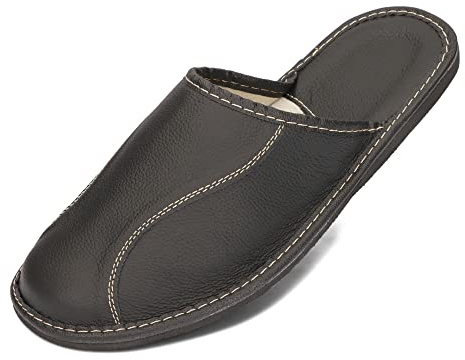 BeComfy Zapatillas de Hombre Natural Cuero Genuino Pantuflas Negro Marrón Rojo 40-50 EU (Tinta, 40)