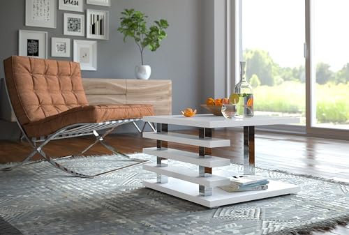 designimpex Design Couchtisch DC-2 Weiß Hochglanz 60x60x40cm eckig Ablage modern quadratisch Wohnzimmertisch Beistelltisch Sofatisch platzsparend Wohnzimmer kleine Räume Living Room Table