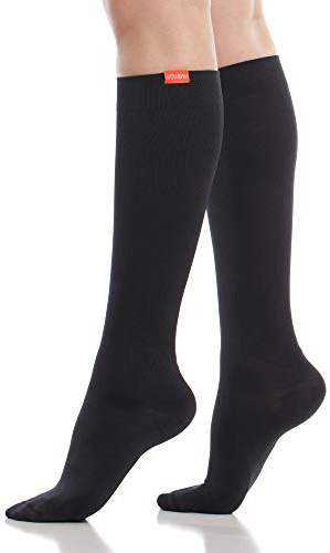VIM & VIGR Cotton 15-20 mmHg abgestufte Kompressionsstrümpfe für Damen & Herren (Schwarz einfarbig, Medium/Large Wide Calf (5))