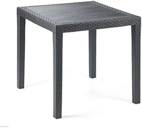 Quadratischer Outdoor-Tisch, Struktur aus Hartharz mit Rattan-Effekt, Made in Italy, 80 x 80 x 72 cm, Farbe Anthrazit