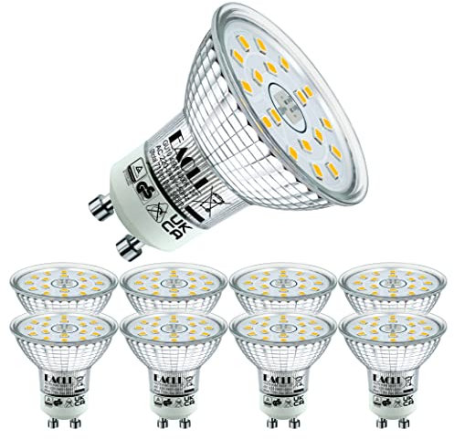 EACLL GU10 LED Bulbs Neutral White 4000K 4.9W Equivalent 75W Halogen, Pack of 8, 585 Lumens AC 230V Flicker-Free Spot Light, Wide Beam Angle 120°, Non-Dimmable Energy Saveing Reflector Lamp