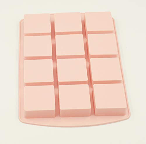 Selecto Bake 12-Cavity Square Candy Moulds Caramel Chocolate Truffles Mold, Whiskey Ice Cube Tray, Grid Fondant Mould, Flexible Baking Mould, Pralines Jelly Moulds Pink