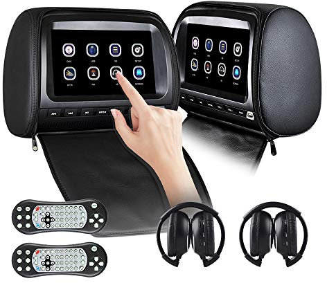 2x9 inch Car headrest DVD Player HD Multimedia 9 Inch Touch Screen 2pcs Video car Game Interface USB/SD/Infrared/FM/Transmitter/Remote Control / 2 Infrared Headset (Black)
