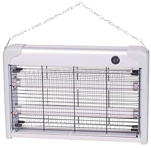 BAKAJI Zanzariera Elettrica 20W Slim Salvaspazio Anti Zanzare Mosche 2 Lampade 10W UV LED Elettroinsetticida Antizanzare con Catena e Piedini Dimensione 39 x 26 x 6 cm (20 Watt)
