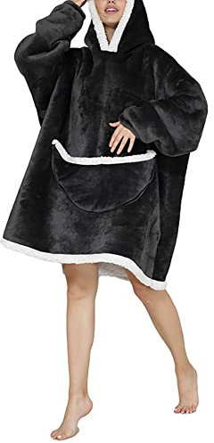 Cicano Tragbare Fleecedecke mit Ärmel für Frauen, Oversize-Hodie Decke Sweatshirt Doppelgröße Luxus Kapuzendecke für Erwachsene, dunkelgrau, Einheitsgröße