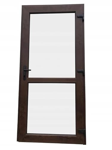 PVC Außentür. PVC-Tür für Geschäft, Balkon, Haus, Wirtschaft. 4 Farben: Anthrazit, Goldeiche, Walnuss, weiß (90x210 Rechte Tür, nuss)