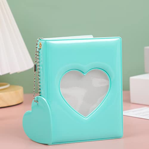 runrayay Grüner Kpop-Fotokartenordner mit Anhänger, 3-Zoll-Liebesherz, hohler Fotokartenhalter, Buchhüllen, A5-Ordner, Mini-Fotoalbum für Visitenkartenhalter, 32 Taschen