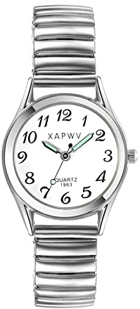 JewelryWe Damen Armbanduhr, Elegant Analog Quarz Uhr mit Digital Zifferblatt und Elastisch Legierung Armband Gold/Silber