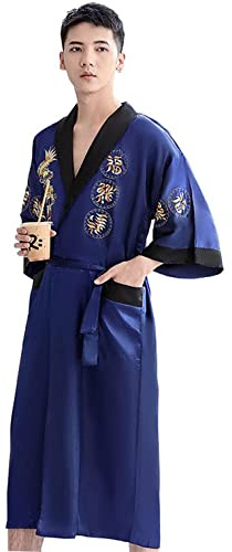 Bon amixyl Peignoir Unisexe Kimono Japonais Chinois Dragon Pyjama Cardigan Kimonos Robe de Chambre en Satin Peignoir
