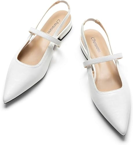 C.Paravano Flach Spitze Flache Schuhe Damen Slingbacks Ballerina Damen Slingback Pumps Slingbacks Sandalen(Weiß,40)