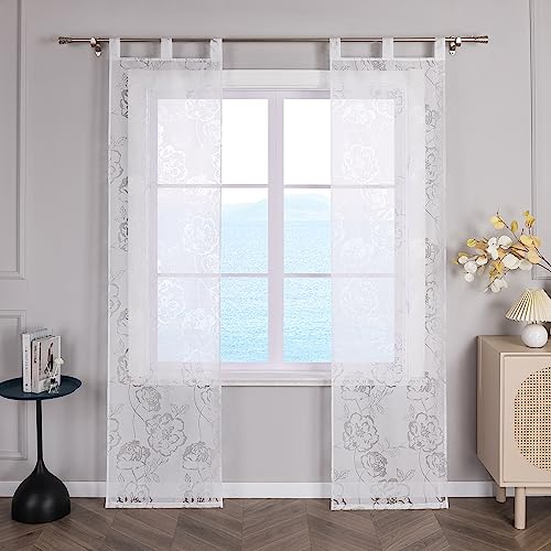 ESLIR Schiebegardinen Ausbrenner Flächenvorhänge Set 2er Weiß Schiebevorhang Wohnzimmer Gardinen mit Schlaufen Schlaufenschals Transparent Vorhänge Ausbrenner BxH 57x225cm 2 Stück