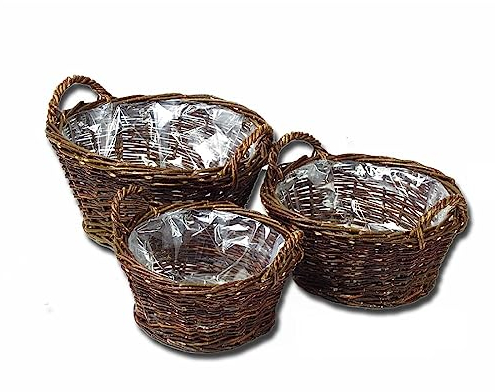 Weidenkorb 3er-Set I Ø30cm + Ø34cm + Ø39cm I Pflanzkorb naturbelassen I 3 Stück