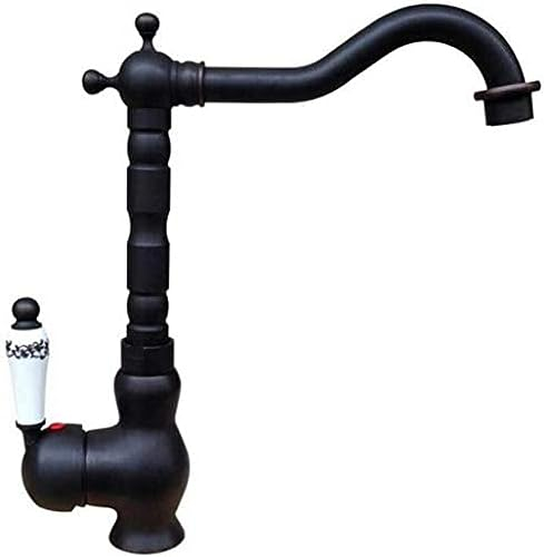 Wasserhahn, Öl, Schwarz, Messing, mattierte Keramik, Einhebelmischer, rotierender Sprinkler, für Küche und Bad, Glaswaschbecken, Waschbecken, Wasserhahn