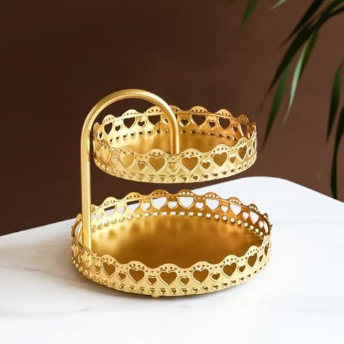Lvpradior Présentoir à gâteaux à 2 étages en, Doré Ronds Support à Gâteau et Support à Dessert, pour Anniversaire, Mariage, Remise de diplôme, Anniversaire de Mariage, décoration de fête(Amour)