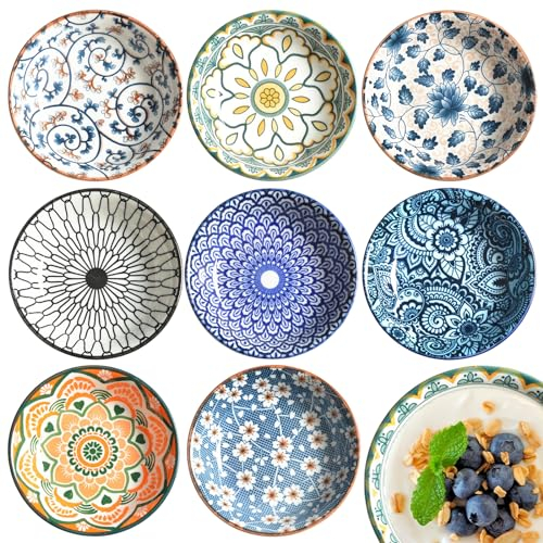 Lot de 8 bols à dessert en céramique, bols à tapas, à épices, en porcelaine, plats en céramique, pour sauce, petits bols en céramique, soja, épices (style aléatoire)