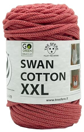 SWAN COTTON XXL (2533 - Corallo), filato per borse, cappelli, cestini, sottopiatti, pochette composizione 70% cotone riciclato 30% poliestere, Bobina 250 Grammi 65 Metri