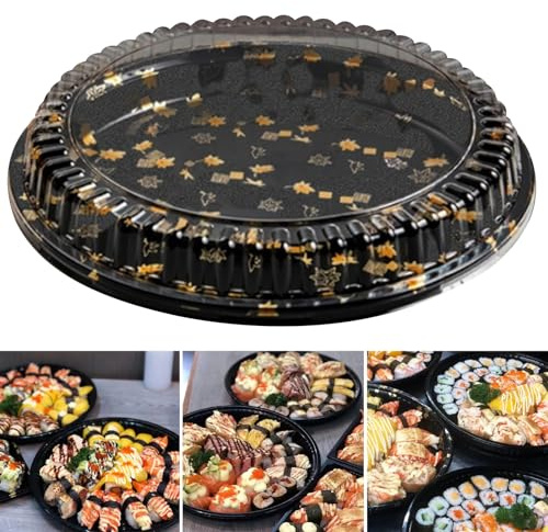 SHINROAD 10Pack Buffet Trays with Lids, Reusable Plastic Sandwich Platters Tray with Clear Lids, Serving Platters for Party Food Snack Cake Fruit (L)