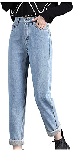 Pantaloncini termici da donna con elastico, caldi - Jeans in felpa con fleece interno, fodera in pile, jeans in denim, pantaloni a sigaretta, jeans in velluto, pantaloni da jogging sportivi, pantaloni