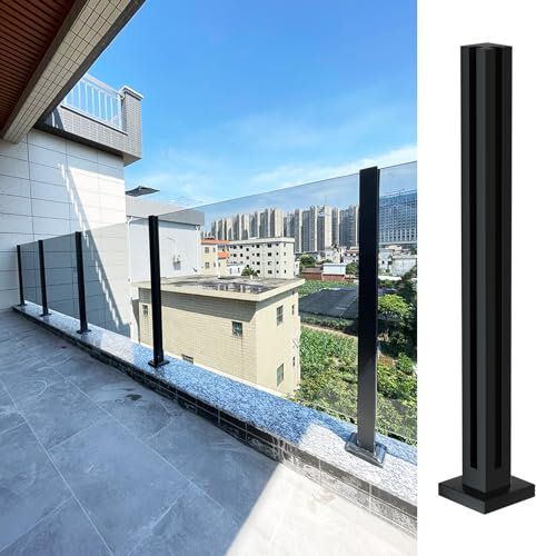 MM MELISEN Poste de balaustrada de cristal, poste de barandilla de vidrio de acero inoxidable 304 para peldaños, balcones, escaleras, terrazas, escaleras de patio (Black-60cm- Corner Post)
