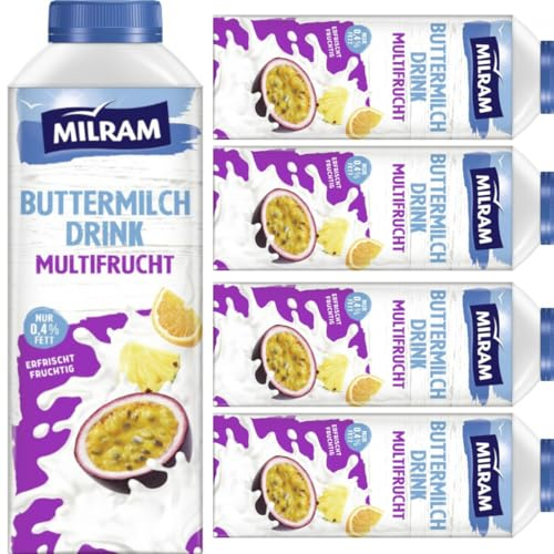 Milram Buttermilch Drink Multifrucht Milch 0,4% Fett.750 Mililiter x 5 STÜCK [Frischegarantie]
