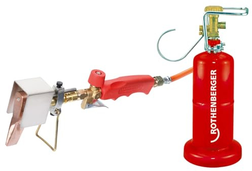 ROTHENBERGER Industrial 7teiliges Dachrinnen Fallrohr Lötset Kupferlötkolben inklusive 2,0 m Propangas-Schlauch | Propan-Kleinflasche 0,5 kg (leer) | 800°C Arbeitstemperatur