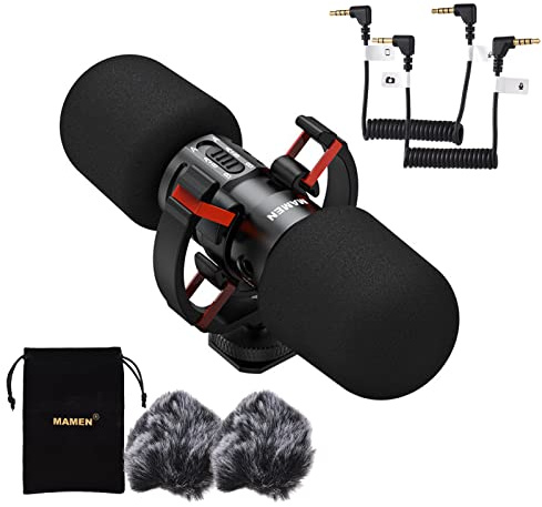 HUIOP MIC-08 Pro Mini Microphone On Camera Metal Microphone Dual Way Super Cardioid Intelligent Noise Reduction Real Time Headset 3.5mm Plug-and-Play with Stand