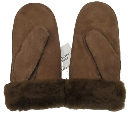 SUPER s6x Lammfell Handschuhe Fäustlinge, Fausthandschuhe aus Merino Lammfell, Cognac - braun - olive, Damen - Größenbeschreibung siehe Produktbeschreibung