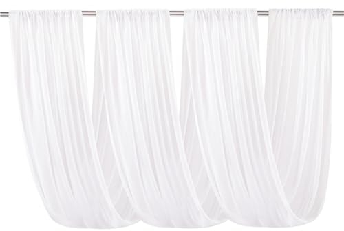 Highdi Hochzeit Vorhang Hochzeitsbogen, Chiffon Stoff Decken Gardinen Dekoration Tüll Vorhänge Freihanddeko für Hochzeit Party Geburtstag Taufe Fotografie (Reines Weiß,150x600CM)