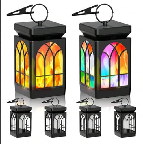 Solarlampen Für Außen Solarleuchten Für Außen, Solarlampen Hängend Gartendeko Balkon Deko, Warmweiß |RGB Flammeneffekt Wasserdicht Solarlaterne Für Außen mit Clips Für Hof Balkon Deko (4 Stück)