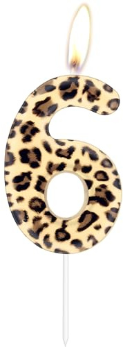 Leopard Zahl 6 Geburtstagskerze Tortendeko, Braun Leopard Muster Geburtstag Kuchen Kerze, Geburtstag Party Dekoration für Jungen Mädchen Männer Frauen