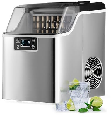 CREWORKS Macchina Ghiaccio 22kg/24 Ore Fabbricatore Ghiaccio 24 Cubetti in 11-20 Minuti Serbatoio 3.2L Macchina per Ghiaccio Autopulente con LCD Pannello per Casa Ufficio Bar Ristorante