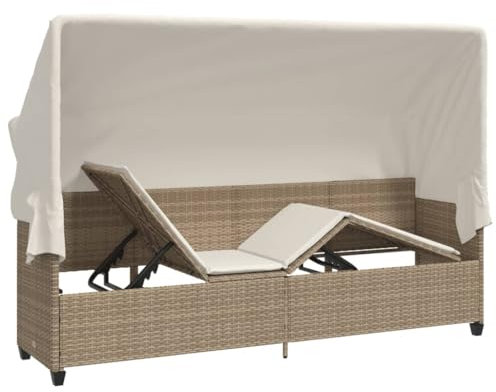 Festnight Gartensofa mit Sonnendach Liegesofa Rattan Sofa Liege Balkon Lounge Sofa Outdoor mit Dach Rattansofa Balkon Bank Verstellbar Sonnenliege Gartenliege Balkonmöbel mit Liegefunktion