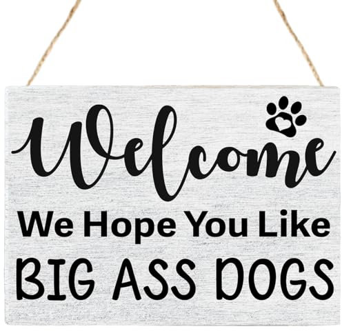 Funny Dog Welcome Sign,Cute Dog Hanging Door Sign for Outside,Welcome Wood Plaque Sign Home Decor for Dog Lover Home Pet Shop Decor,Dog Wall Decor,Dog Lover Gift