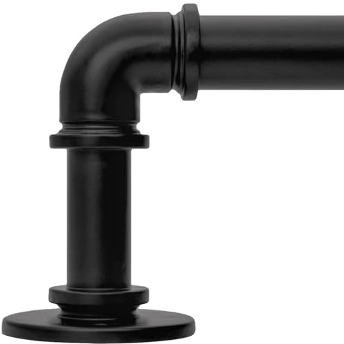 WORLD RODS Black Curtain Rods 18 to 88 Inch, Industrial Curtain Rods,Adjustable Length,1 in Diameter Pipe,Wall or Ceiling Mounted,for Bedroom and Living Room(Black 18” to 88”)