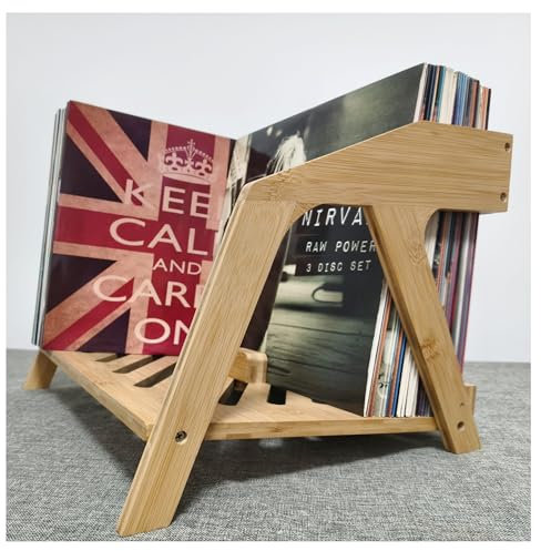 Bamboo Vinyl Record Holder-Stylish Chair Design,Holds Up to 80 12 LPs,Elegant Used for Vinyl Record Storage,CD Holder,Magazine Rack,Book Holder (Natural)