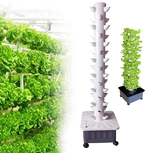 NSTVVEE Hydrokulturturm mit 45 Löchern und 15 Etagen, Hydrokultur-Anbauset mit Befeuchtungspumpe, Aquaponik-Anbausystem-Set für Blattgemüse und Obst, ohne Erde