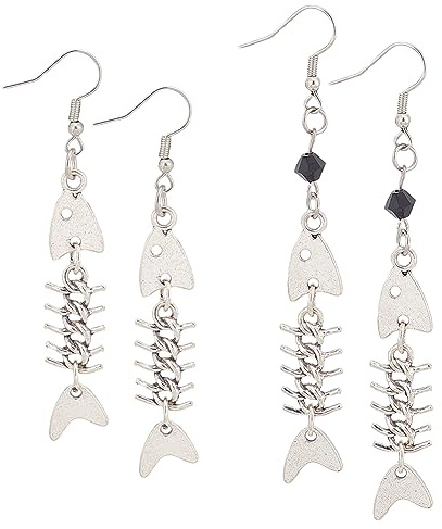 UNICRAFTALE 2 Stil Fischgräten Ohrringe 72-88mm Lang Modische Punk Skelett Ohrringe Handgefertigte Platin Ohrringe Kreative Legierung Angelhaken Schmuck Geschenke Für Frauen