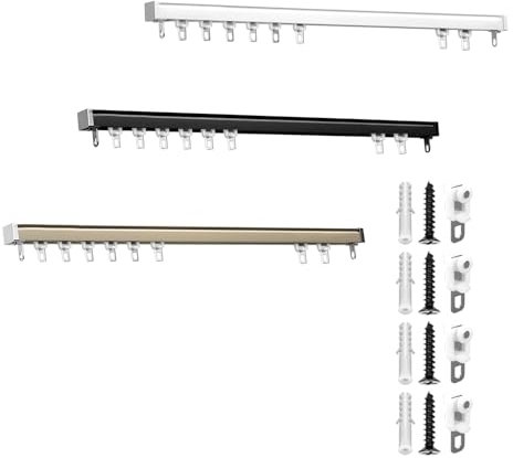 BVDHASDBT Versteckte Gardinenstangen-Deckenmontage, Versenkte Unsichtbare Gardinenschiene, Gerades Gardinenstangensystem for Fenster/Raumteiler - Deckenschiene(Black,460cm)