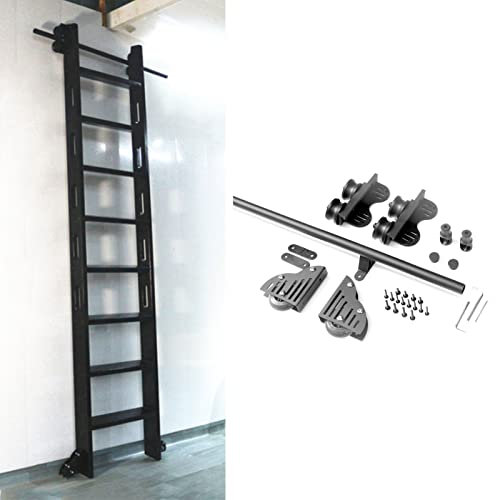 Bibliothek mit Rollleiter-Hardware, Schiebeleiter-Hardware mit Bodenrollen-Kit, 3,3 Fuß – 20 Fuß runde Schiene (ohne Leiter), Mobile Leiterschiene (Größe: 20 Fuß/600 cm Schienen-Kit)
