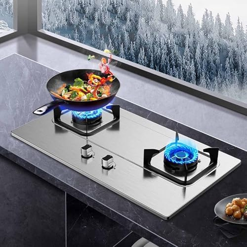THEGA Fornello A Gas Doppio 4.2KW - Cucine A Gas Tavolo E Incasso, Pannello in Acciaio Inossidabile Facile Pulire fornello a Gas, fornelli a Gas con Fiamma Regolabile, fornello Doppio Portatile(LPG)