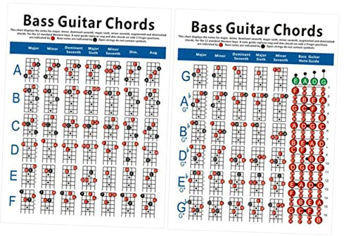 Akkordtabelle für E-bass 4-saitig 72 Akkorde, 12 Tonarten | Papierausführung, Gitarrenübungsdiagramm für Bassgitarre, Strukturierte Übersicht für Übungsfinger