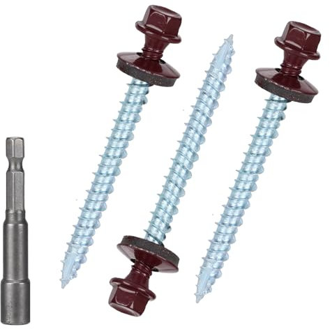 Metal Roofing Screws 10 x 2 inch, Brown Hex Head Sheet Metal Roof Screw with EPDM Washer for Corrugated Roofing (250Pcs)