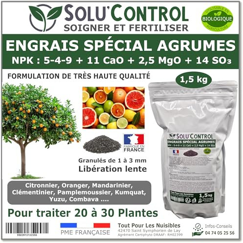 Engrais Spécial Agrumes 1,5 kg - SoluControl - Formulation haute qualité Organo-Minerale - Citronnier, Oranger, Mandarinier, Clémentinier, Pamplemoussier, Kumquat, Yuzu, Combava ...