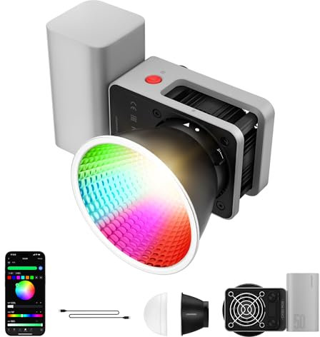 ZHIYUN CINEPEER CX50 RGB Led Videolicht mit APP [Official]50W Tragbar Led Videoleuchte mit 4500mAh Akku, PD schnellladung,COB Studiolicht mit 2700-6500K/CRI≈95/TLCI≈96/18 Effekte für Studiofotografie