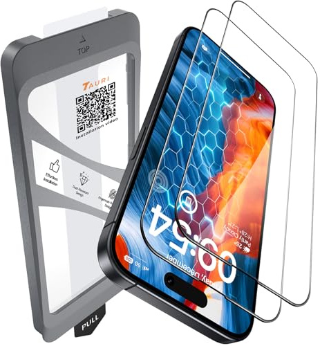 TAURI 2 Pezzi Pellicola Vetro Temperato per iPhone 15 Pro Max | Rimozione Automatica Della Polvere, Durezza 9H Protettiva, Senza Bolle