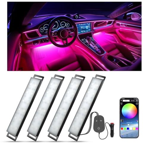 YiLaie RGB LED Innenbeleuchtung Auto, LED Ambientebeleuchtung APP Steuerung | 16 Millionen Farben, Musikmodus, Speicherfunktion, Kurzschlussschutz, Innenraumbeleuchtung, Auto Zubehör Innenraum, DC 12V